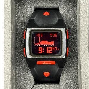 Nixon Lodown Digital Tide Surf Watch Black Red 100M Water Resistant